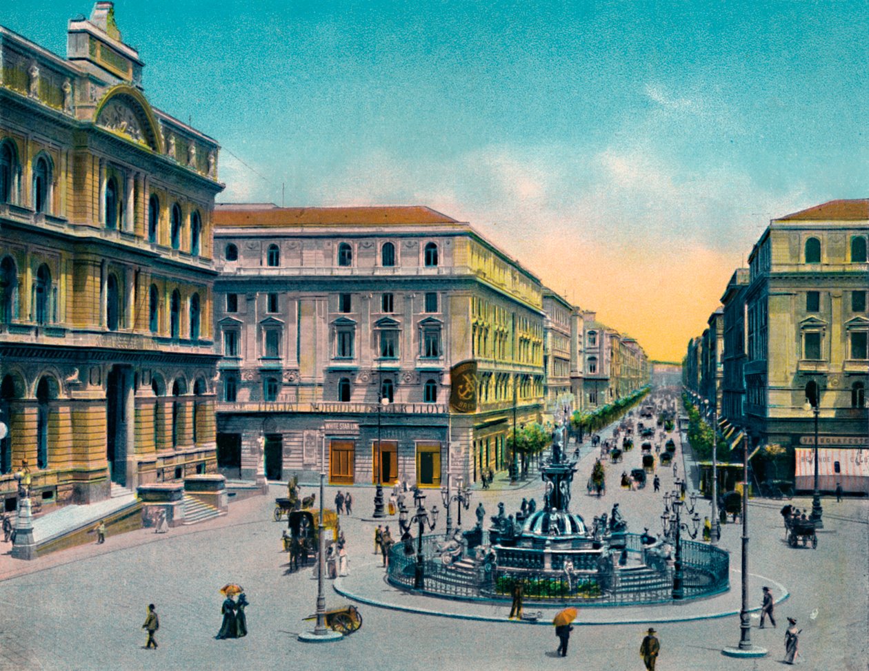 Napoli - Piazza Borsa Con Fountana Medina, Neptün Çeşmesi, c1900. by Unbekannt