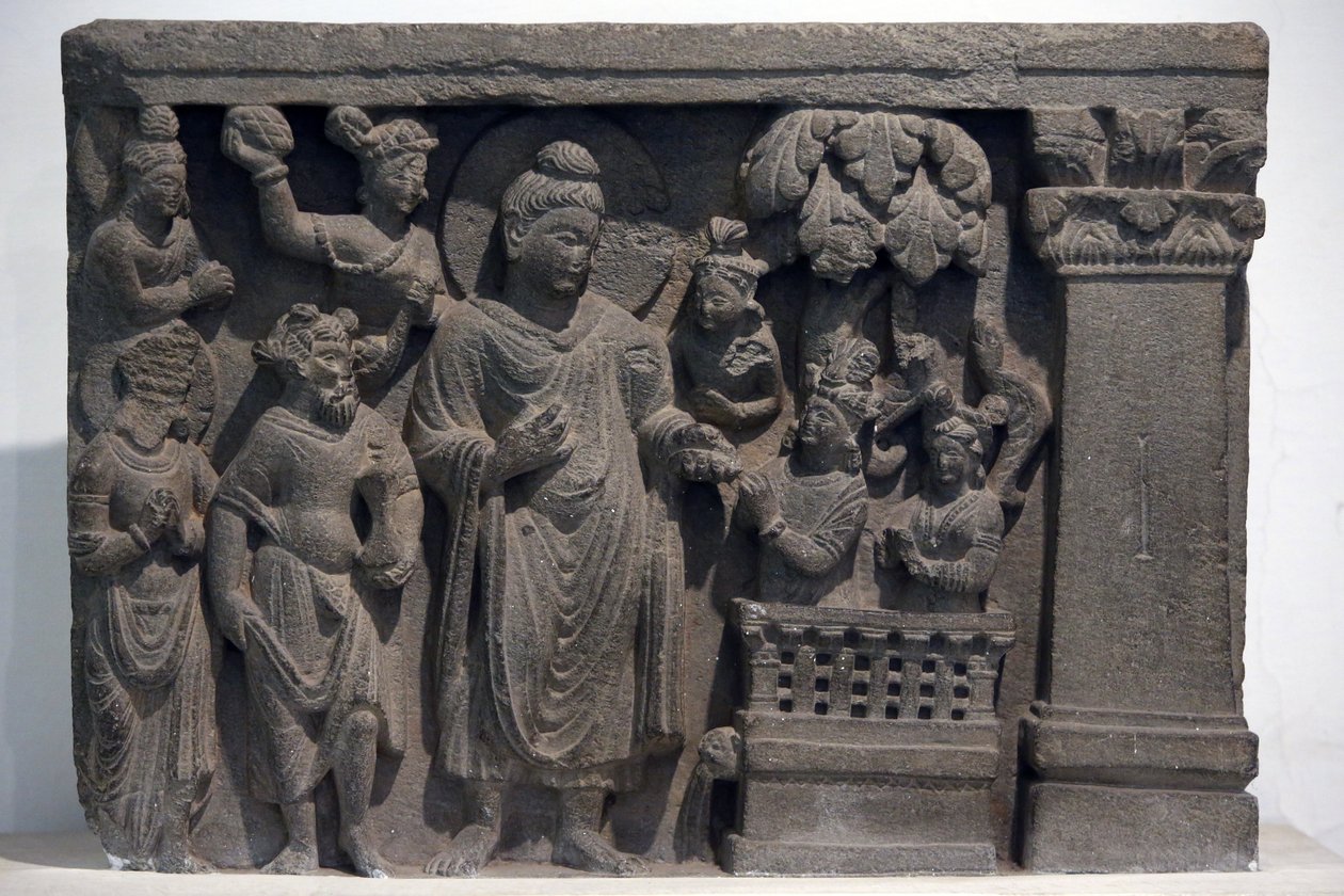 Hindistan Ulusal Müzesi, Delhi. Naga-Kalika ile Buda. Gandhara, MS 2. yüzyıl, Taş. Mayo College müzesinden ödünç alınmış, Ajmer. Hindistan. by Unbekannt