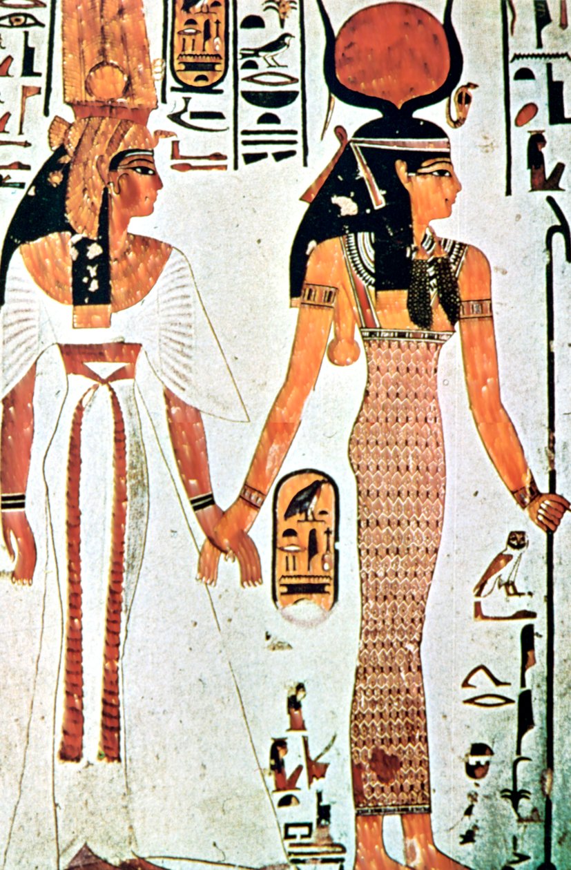 Nefertari ve Isis, Theban mezarından Antik Mısır duvar resmi, MÖ 13. yüzyıl by Unbekannt