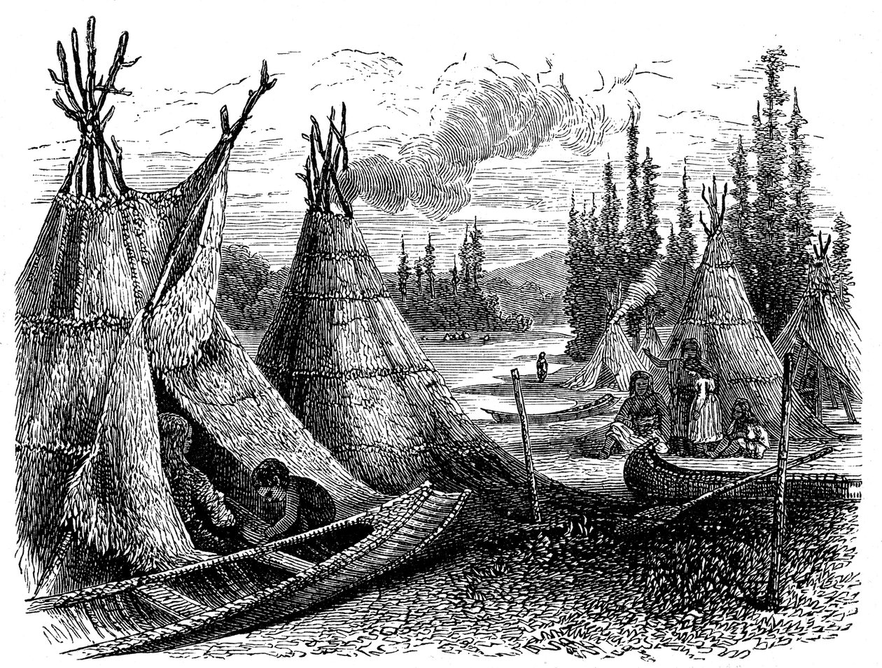 1874 yazında Kuzey Amerika Cree Kızılderili yerleşimi by Unbekannt