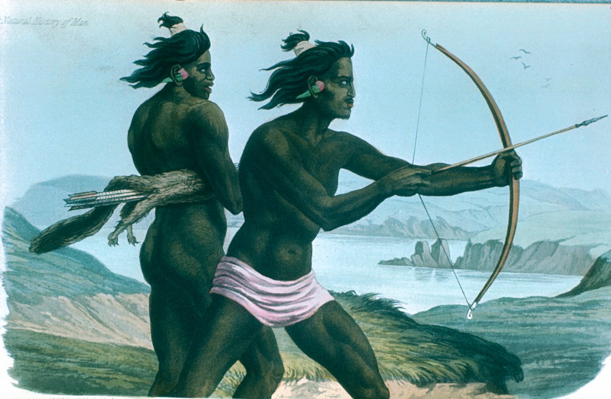 Kuzey Amerika San Francisco Kızılderilileri ok ve yaylarla avlanıyor, c1840 by Unbekannt
