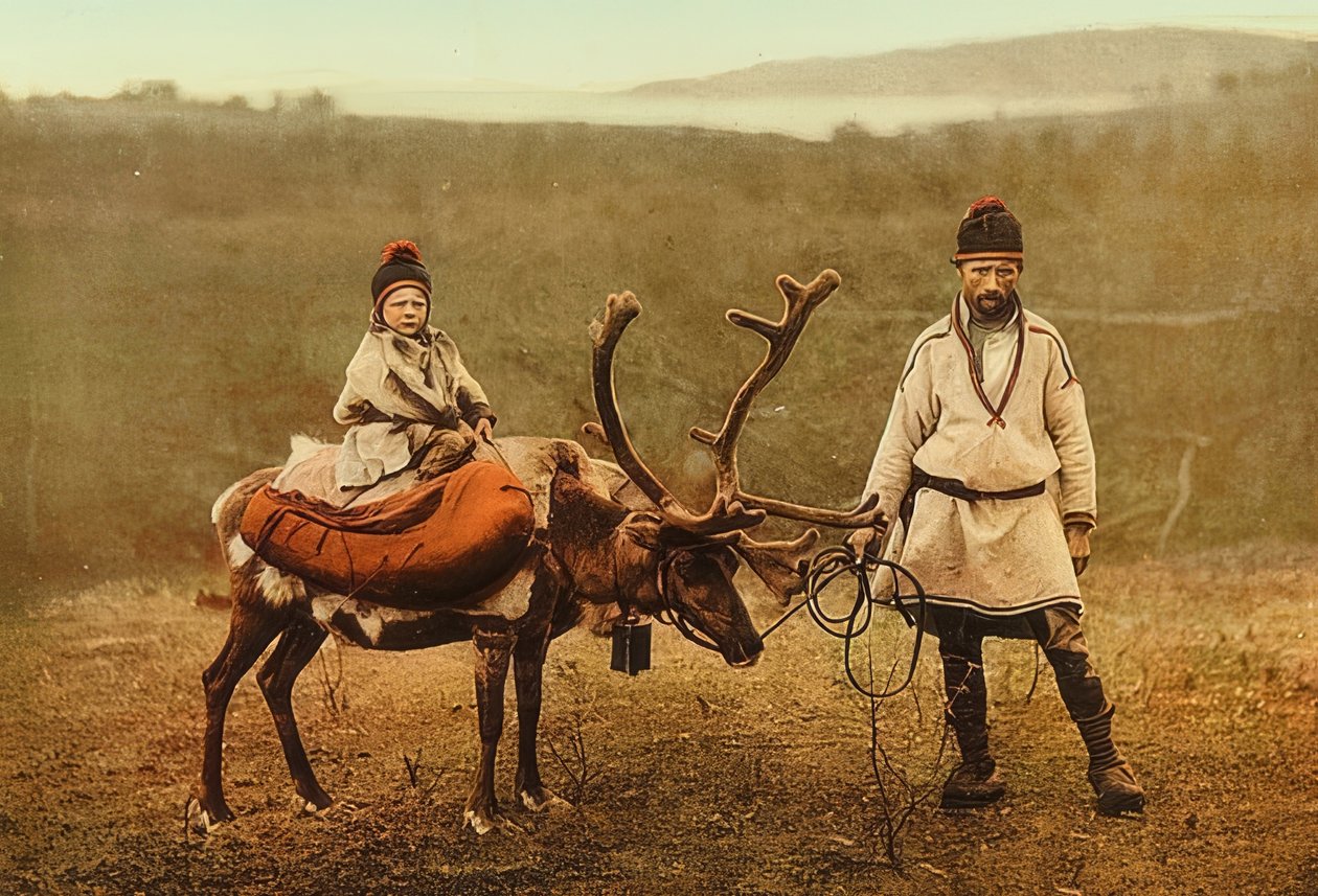 Norveç. Ren geyiği ile bez (tohum). 1900 civarında. Fotokrom. Fotoğraf: Photoglob / Zürih by Unbekannt