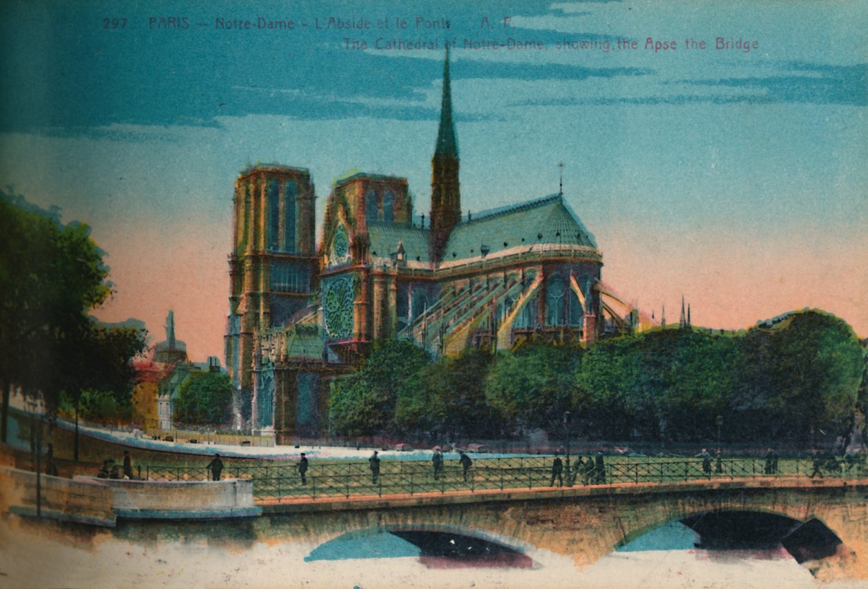 Apsis ve Pont Notre-Dame'ı gösteren Notre-Dame Katedrali, Paris, c1920 by Unbekannt