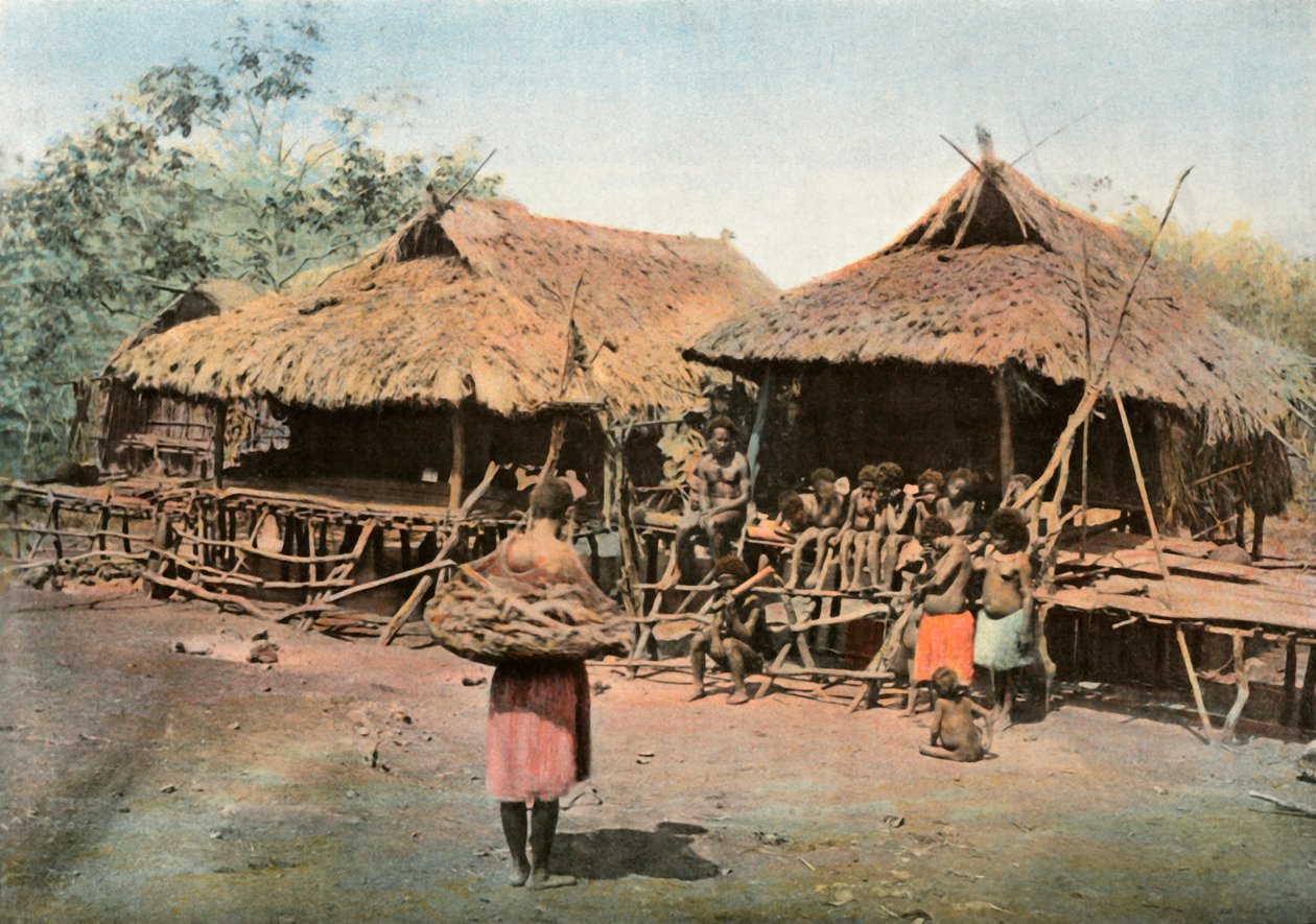 Yeni Gine. Karapuna. Yerli Köyü, Papua Yeni Gine. Karapuna. Yerli Köy, 1900. by Unbekannt