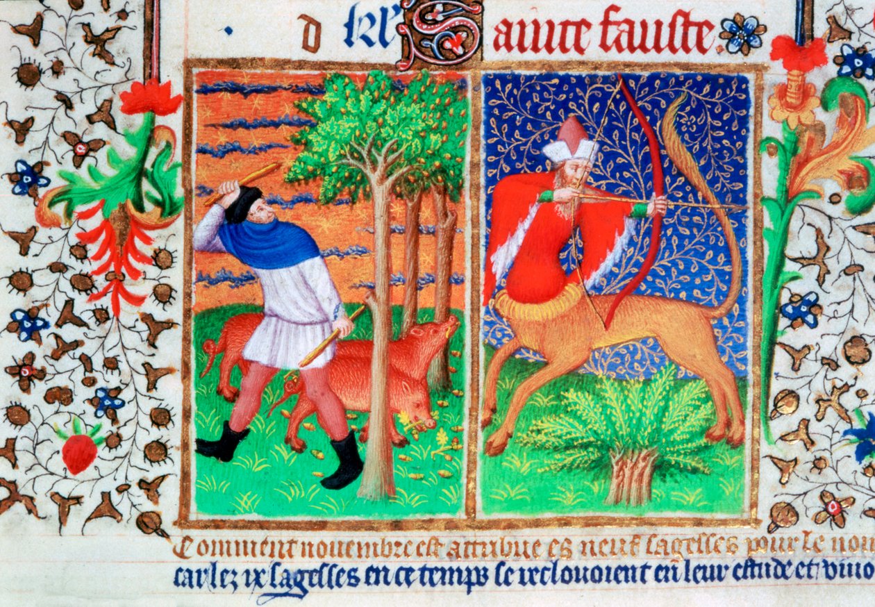 Kasım: domuz besleme ve Yay, c1423 by Unbekannt