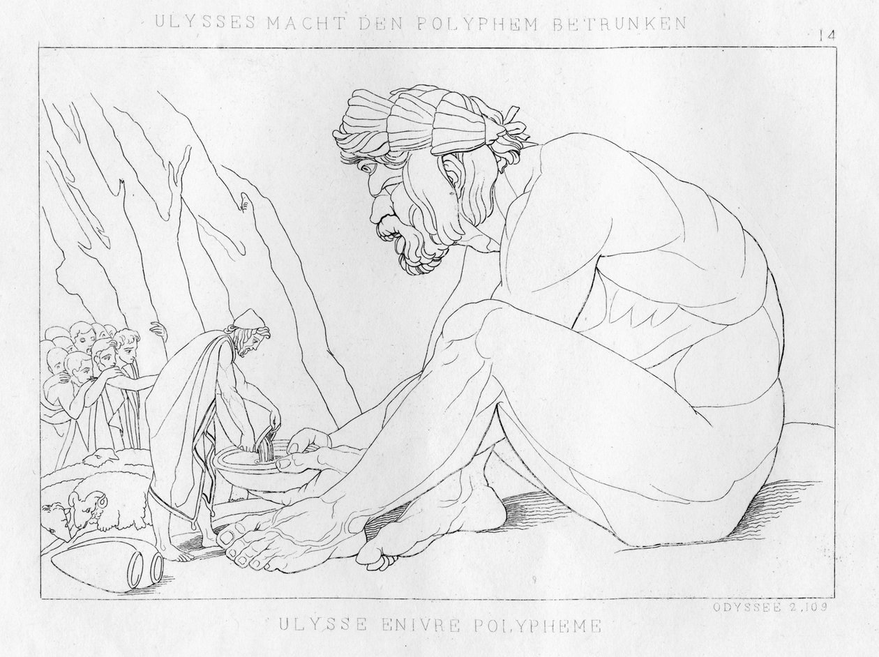 Odysseus Polyfemos ile içiyor, tepegöz, c1833 by Unbekannt