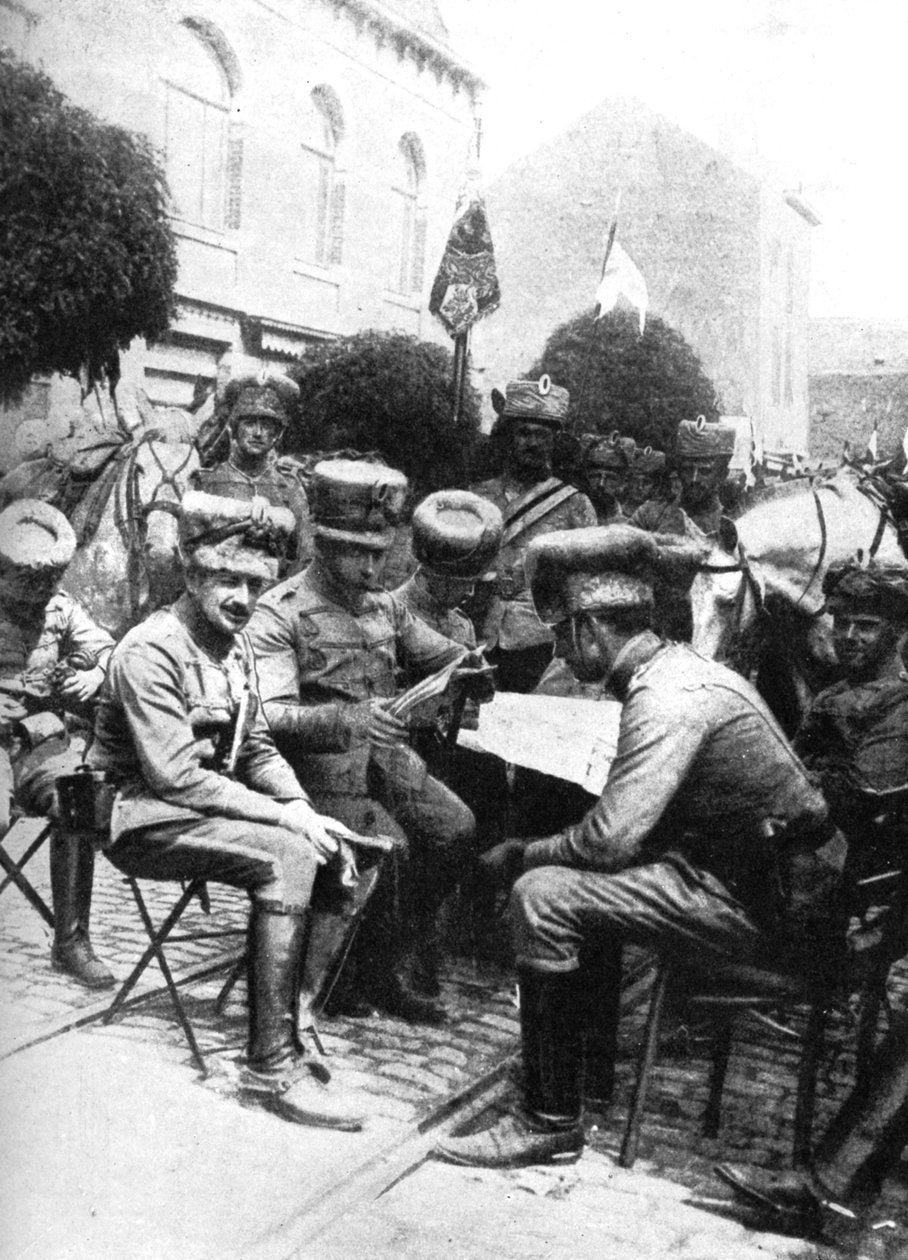 Hussars'daki Subaylar, Chaussee de Louvain, Brüksel, Birinci Dünya Savaşı, 1914 by Unbekannt