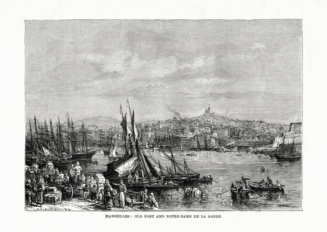 Eski liman ve Notre Dame de la Garde, Marsilya, Fransa, 1879 by Unbekannt