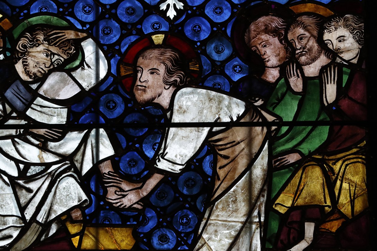 Our Lady of Strasbourg Katedrali. Vitray pencere. Havarilerin Ayaklarını Yıkanan İsa. 14. yüzyıl. Strazburg. Fransa. by Unbekannt