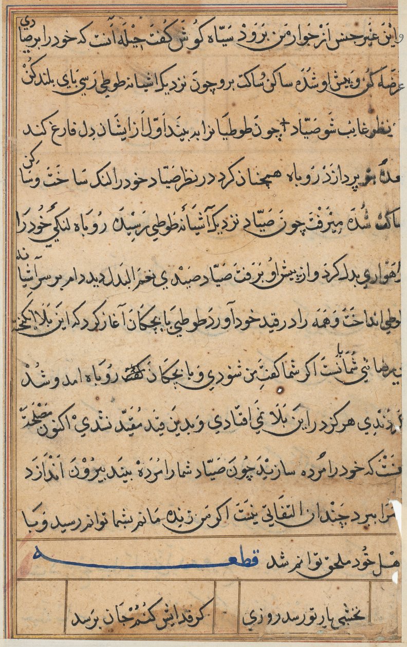 Bir Papağan Tuti-nama Masallarından sayfa: metin sayfası, c. 1560. by Unbekannt
