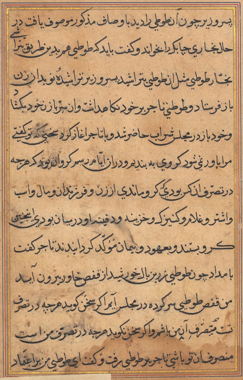 Bir Papağan Tuti-nama Masallarından sayfa: metin sayfası, c. 1560. by Unbekannt