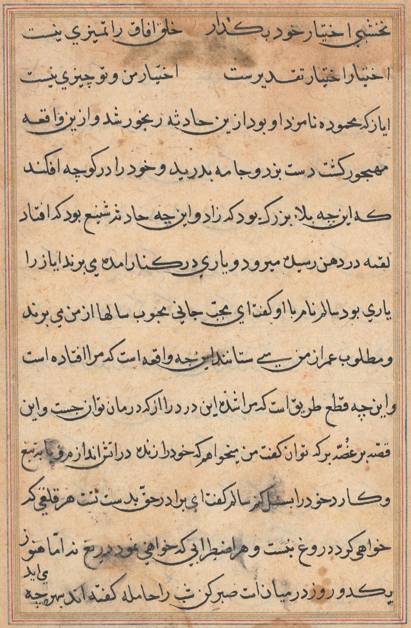 Bir Papağan Tuti-nama Masallarından bir sayfa: metin sayfası, yaklaşık 1560. by Unbekannt