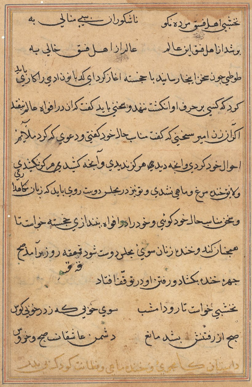 Bir Papağan Tuti-nama Masallarından sayfa: metin sayfası, c. 1560. by Unbekannt