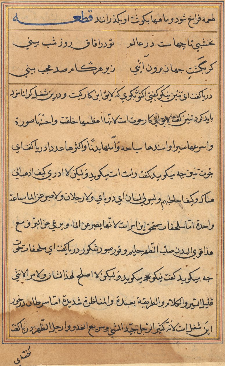 Bir Papağan Tuti-nama Masallarından sayfa: metin sayfası, c. 1560. by Unbekannt