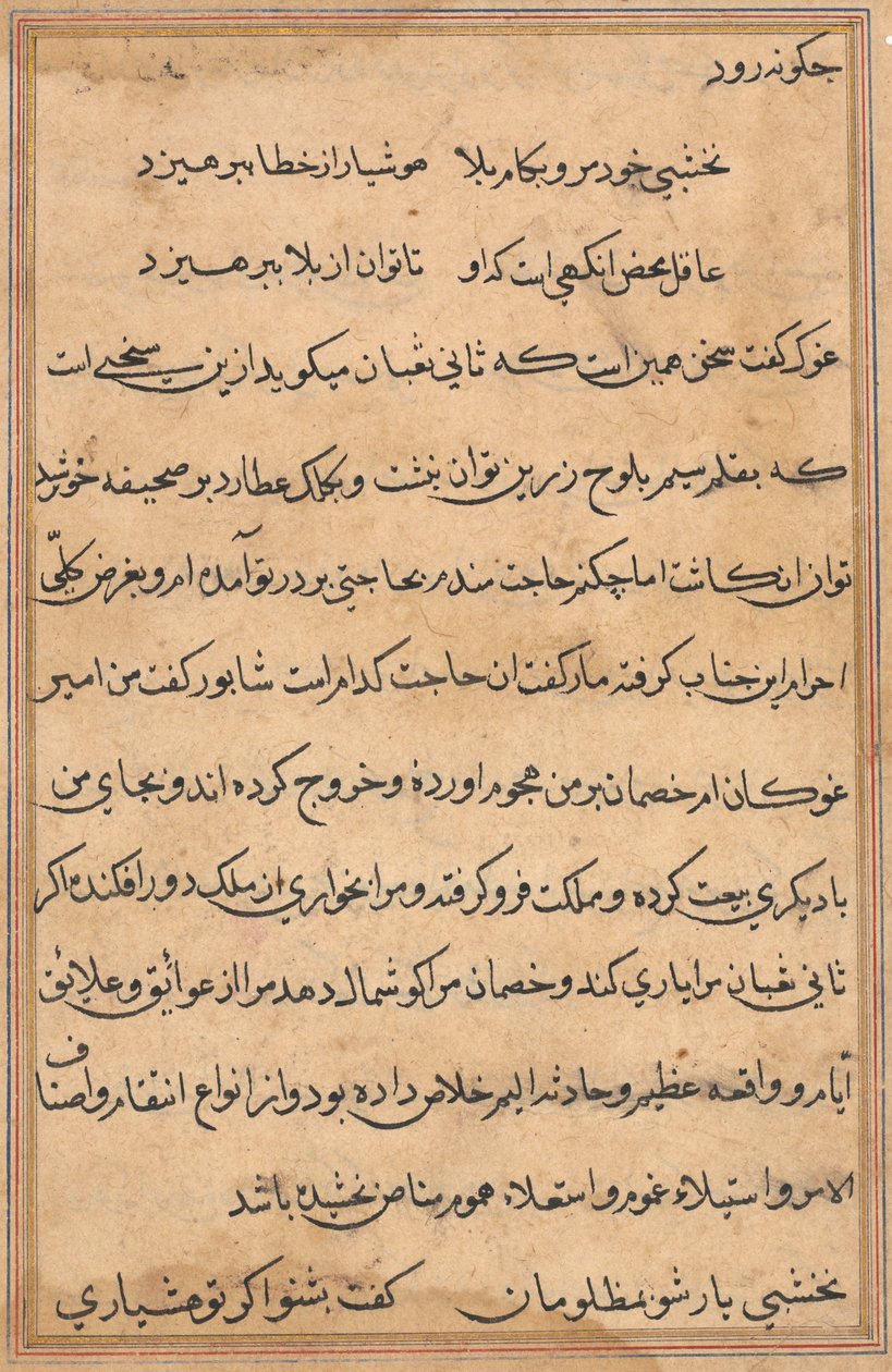 Bir Papağan Tuti-nama Masallarından sayfa: metin sayfası, c. 1560. by Unbekannt