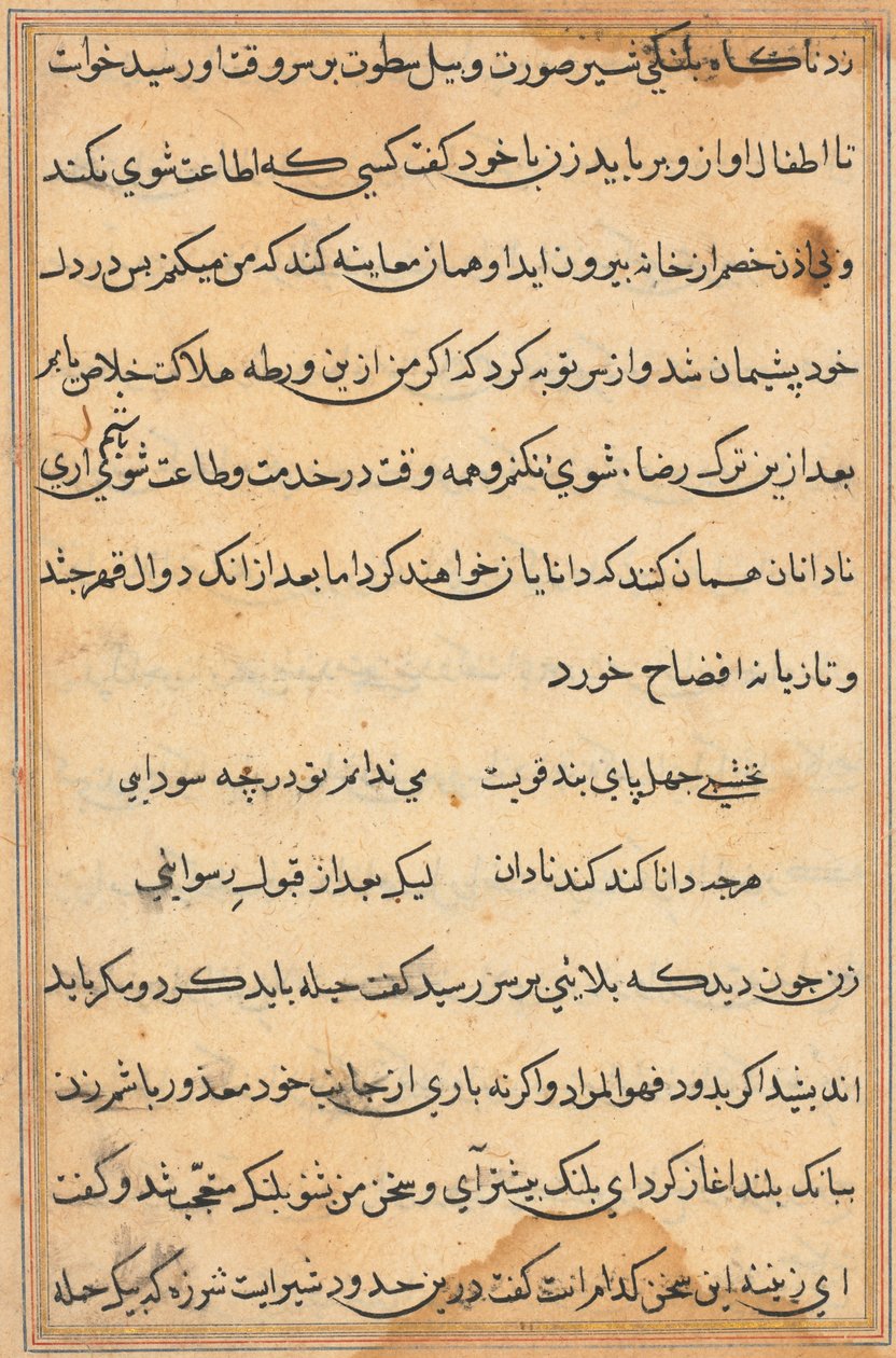 Bir Papağan Tuti-nama Masallarından sayfa: metin sayfası, c. 1560. by Unbekannt