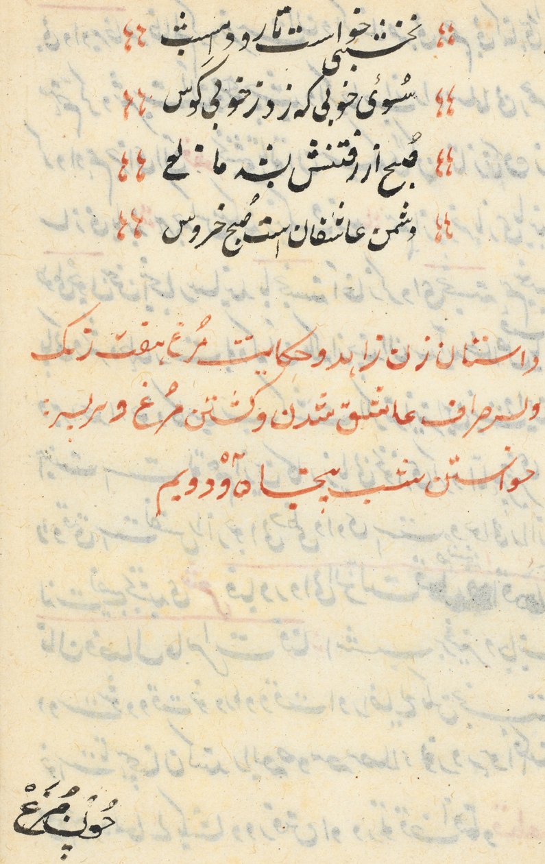 Bir Papağan Tuti-nama Masallarından sayfa: metin sayfası, c. 1560. by Unbekannt