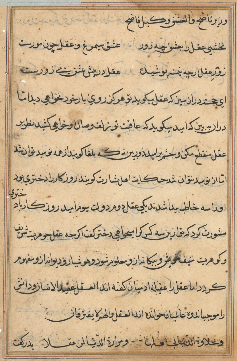 Bir Papağan Tuti-nama Masallarından sayfa: metin sayfası, c. 1560. by Unbekannt