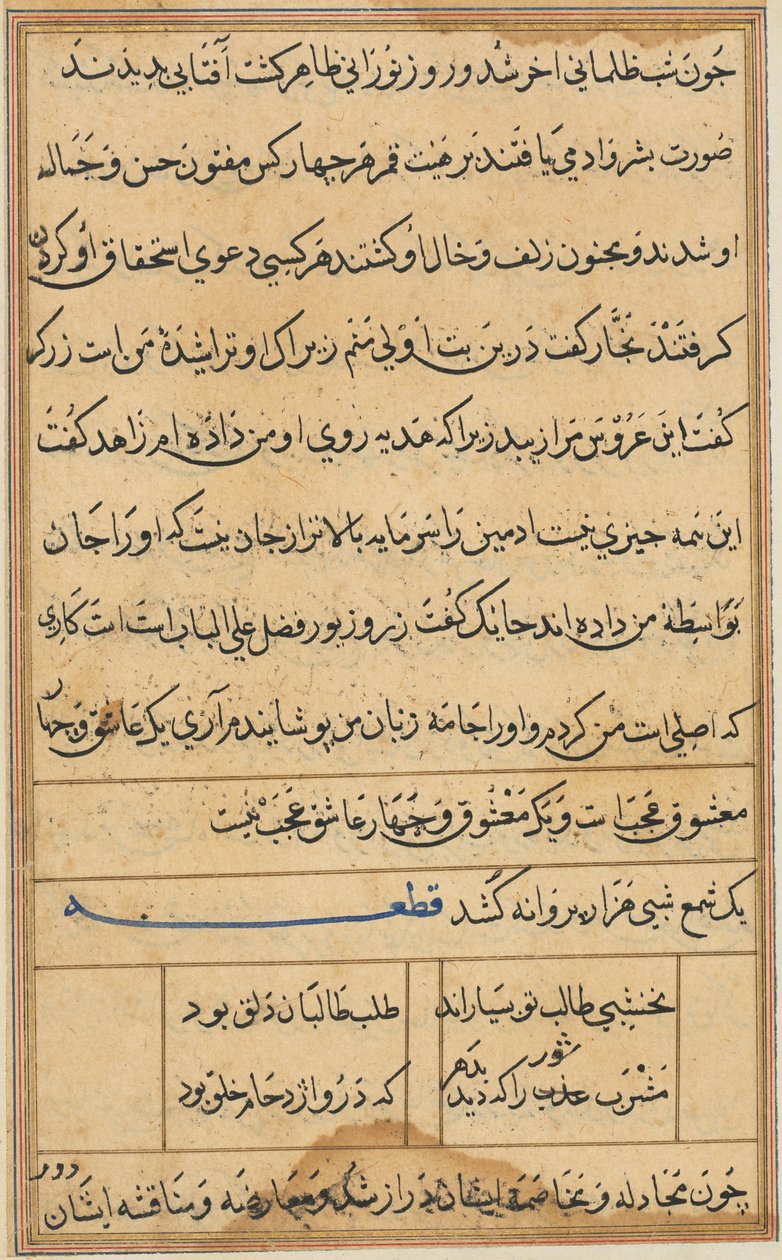 Bir Papağan Tuti-nama Masallarından sayfa: metin sayfası, c. 1560. by Unbekannt