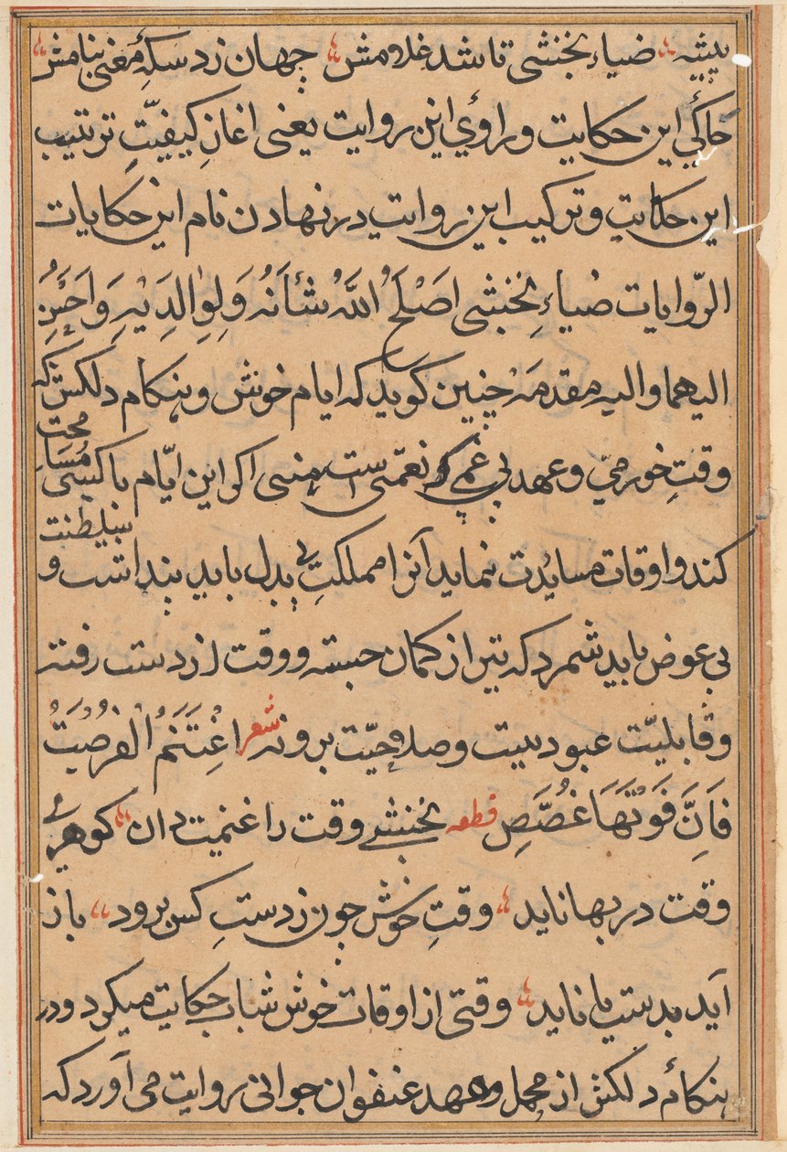 Bir Papağan Tuti-nama Masallarından sayfa: metin sayfası, c. 1560. by Unbekannt