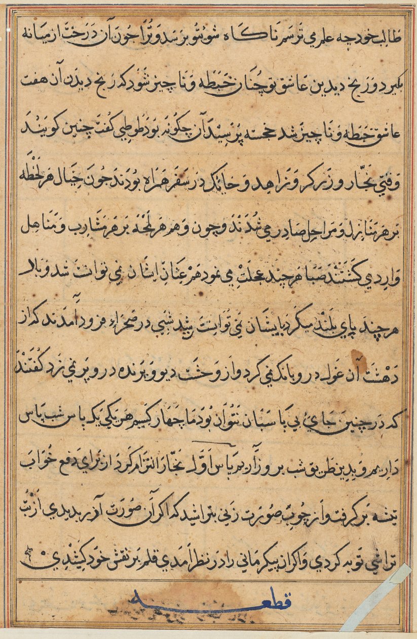 Bir Papağan Tuti-nama Masallarından sayfa: metin sayfası, c. 1560. by Unbekannt