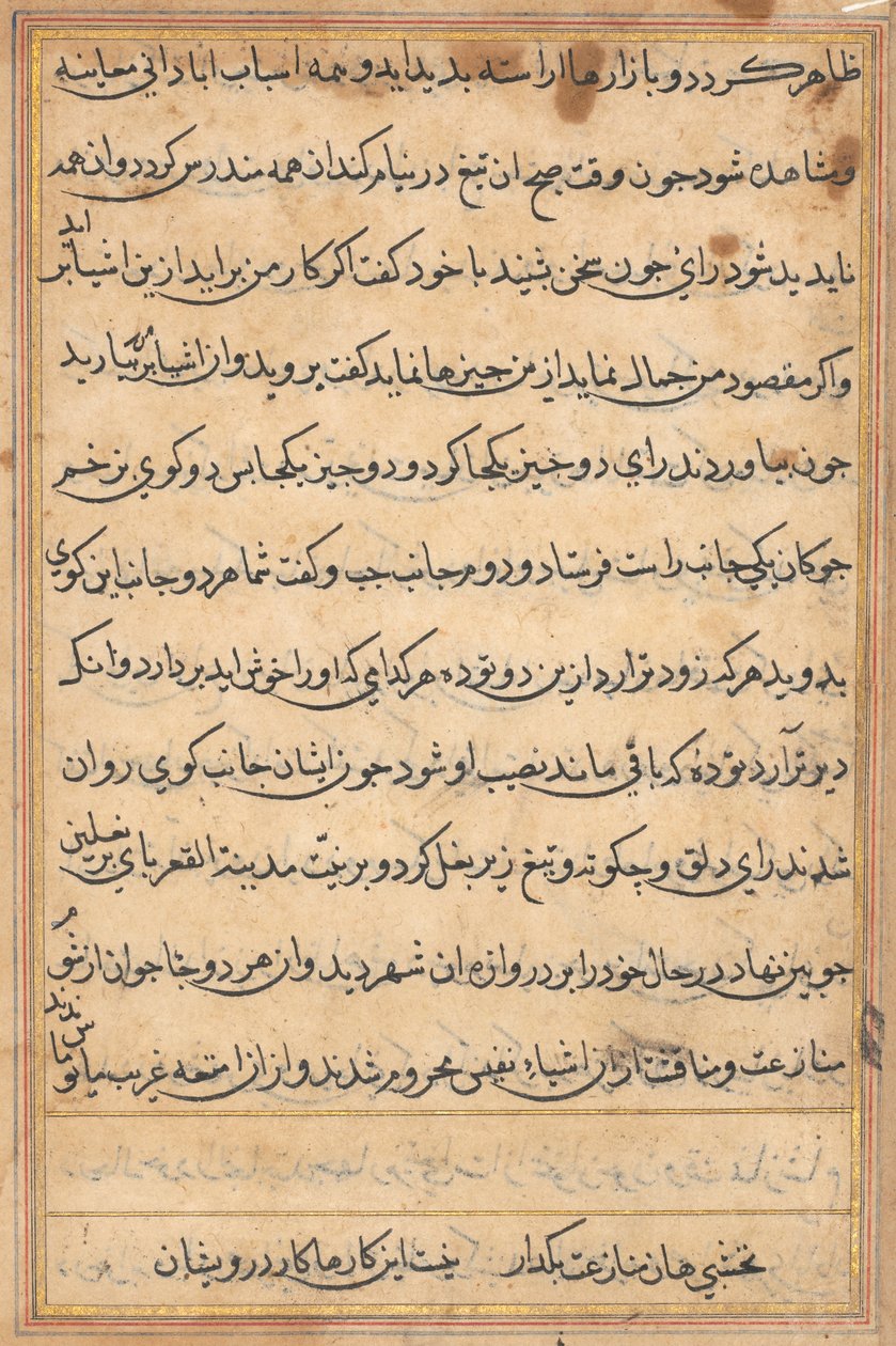 Bir Papağan Tuti-nama Masallarından sayfa: metin sayfası, c. 1560. by Unbekannt