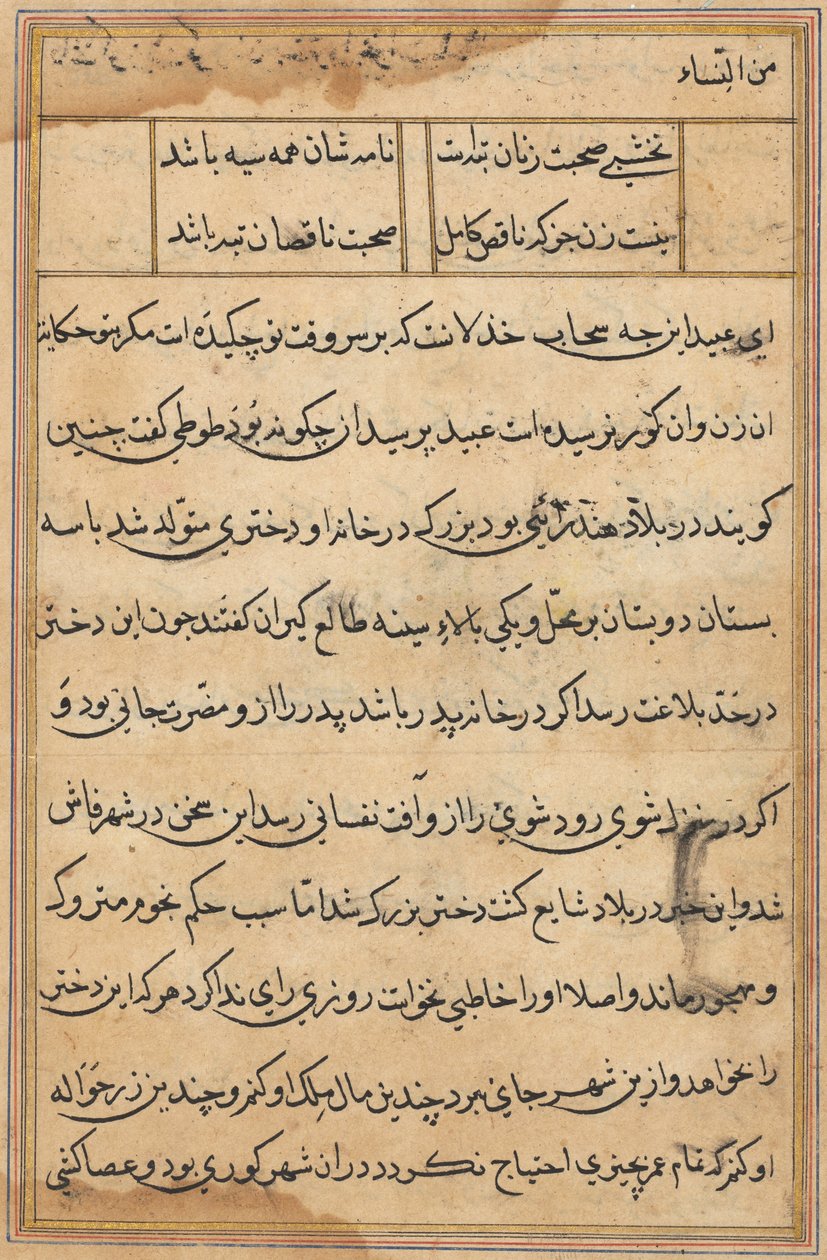 Bir Papağan Tuti-nama Masallarından sayfa: metin sayfası, c. 1560. by Unbekannt