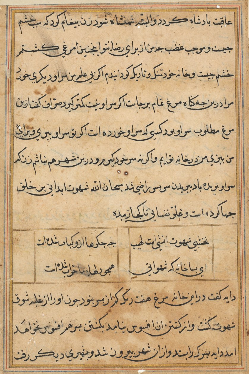 Bir Papağan Tuti-nama Masallarından sayfa: metin sayfası, c. 1560. by Unbekannt