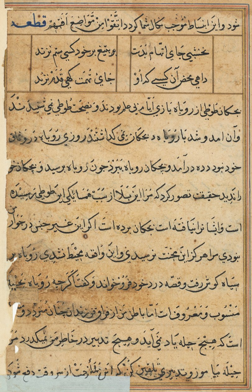Bir Papağan Tuti-nama Masallarından sayfa: metin sayfası, c. 1560. by Unbekannt