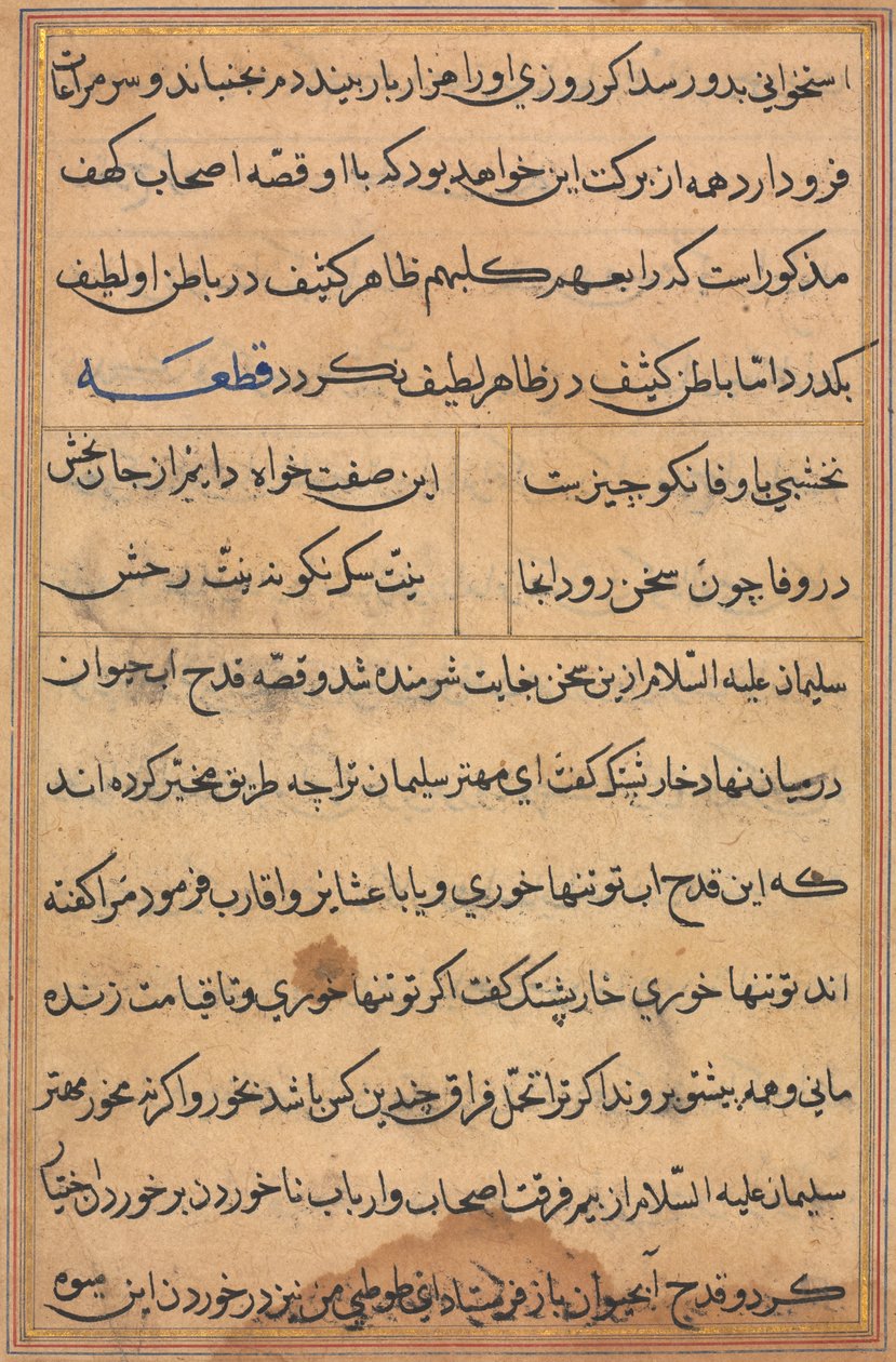 Bir Papağan Tuti-nama Masallarından sayfa: metin sayfası, c. 1560. by Unbekannt