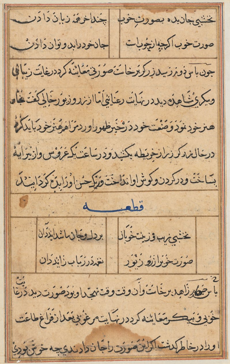 Bir Papağan Tuti-nama Masallarından sayfa: metin sayfası, c. 1560. by Unbekannt