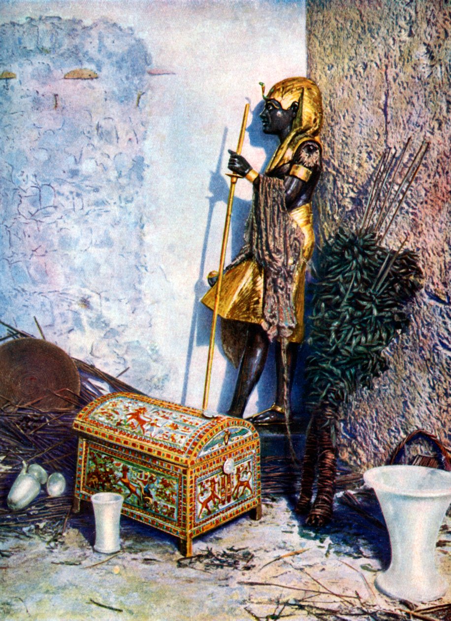 Tutankamon heykelinin dibinde bulunan boyalı elbise sandığı, Mısır, 1933-1934 by Unbekannt