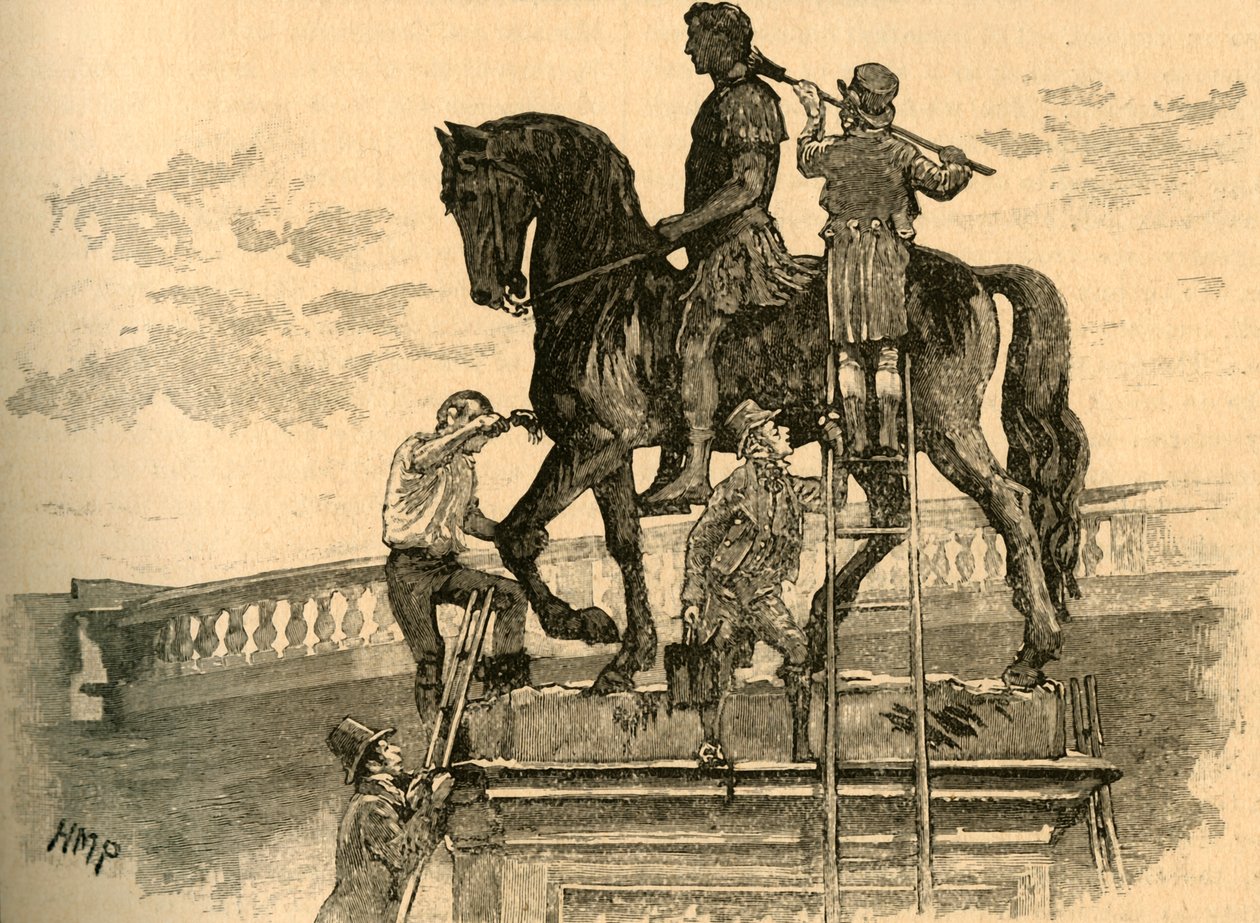 Kral William III siyah heykelinin boyanması, Dublin, İrlanda, 1821 c1890. by Unbekannt