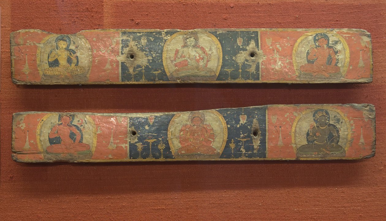 El Yazması Kapakları Çifti: Prajnaparamita Bodhisattvas tarafından kuşatılmış, yukarıda... 12. yüzyıl. by Unbekannt