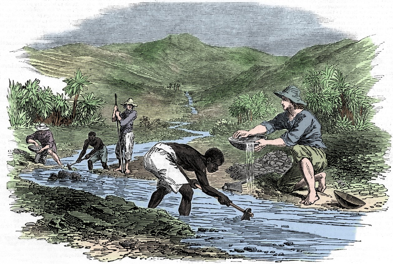 1849 California Gold Rush sırasında altın için kaydırma by Unbekannt