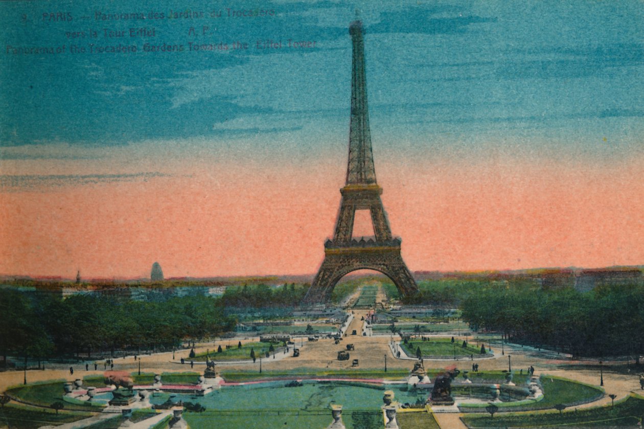 Jardins du Trocadéro ve Eyfel Kulesi Panoraması, Paris, c1920 by Unbekannt