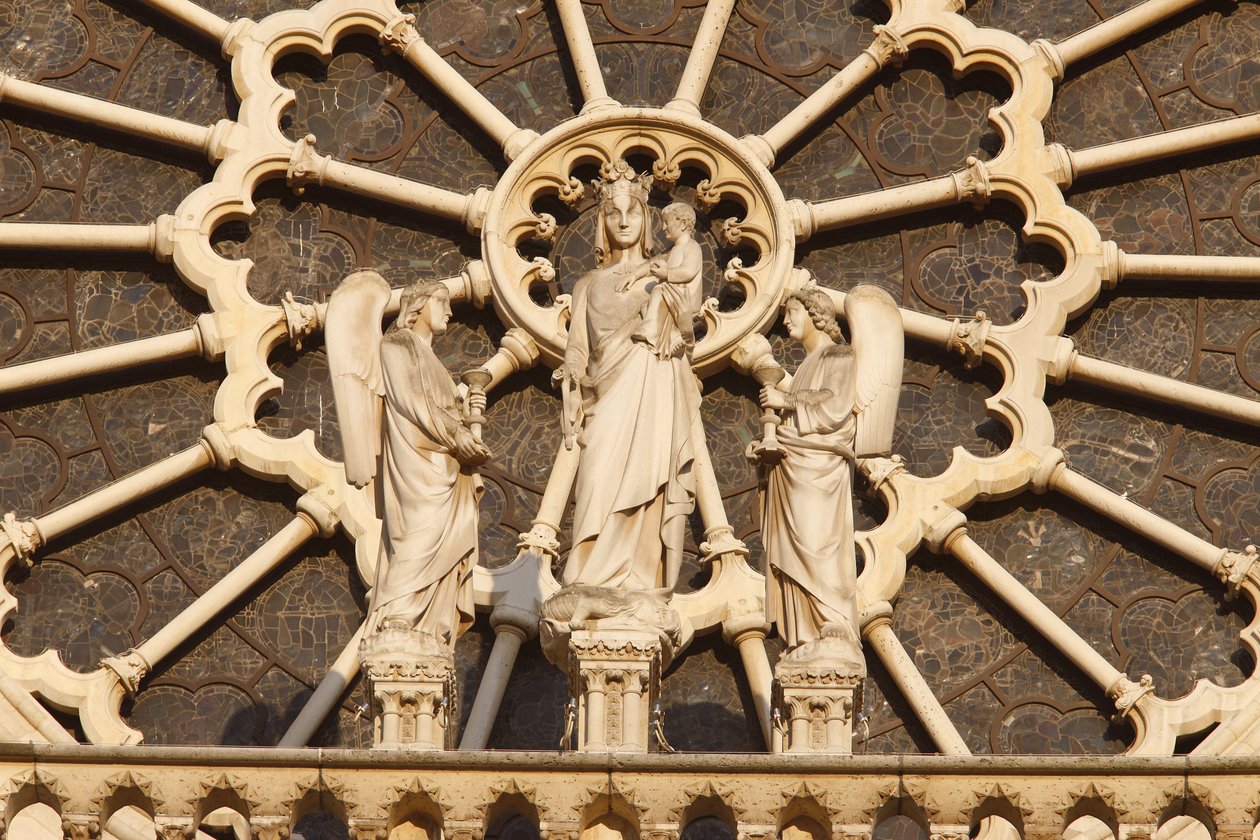 Paris Notre Dame Katedrali batı kanadı: Bakire ve çocuk ve melekler, Paris, Fransa by Unbekannt