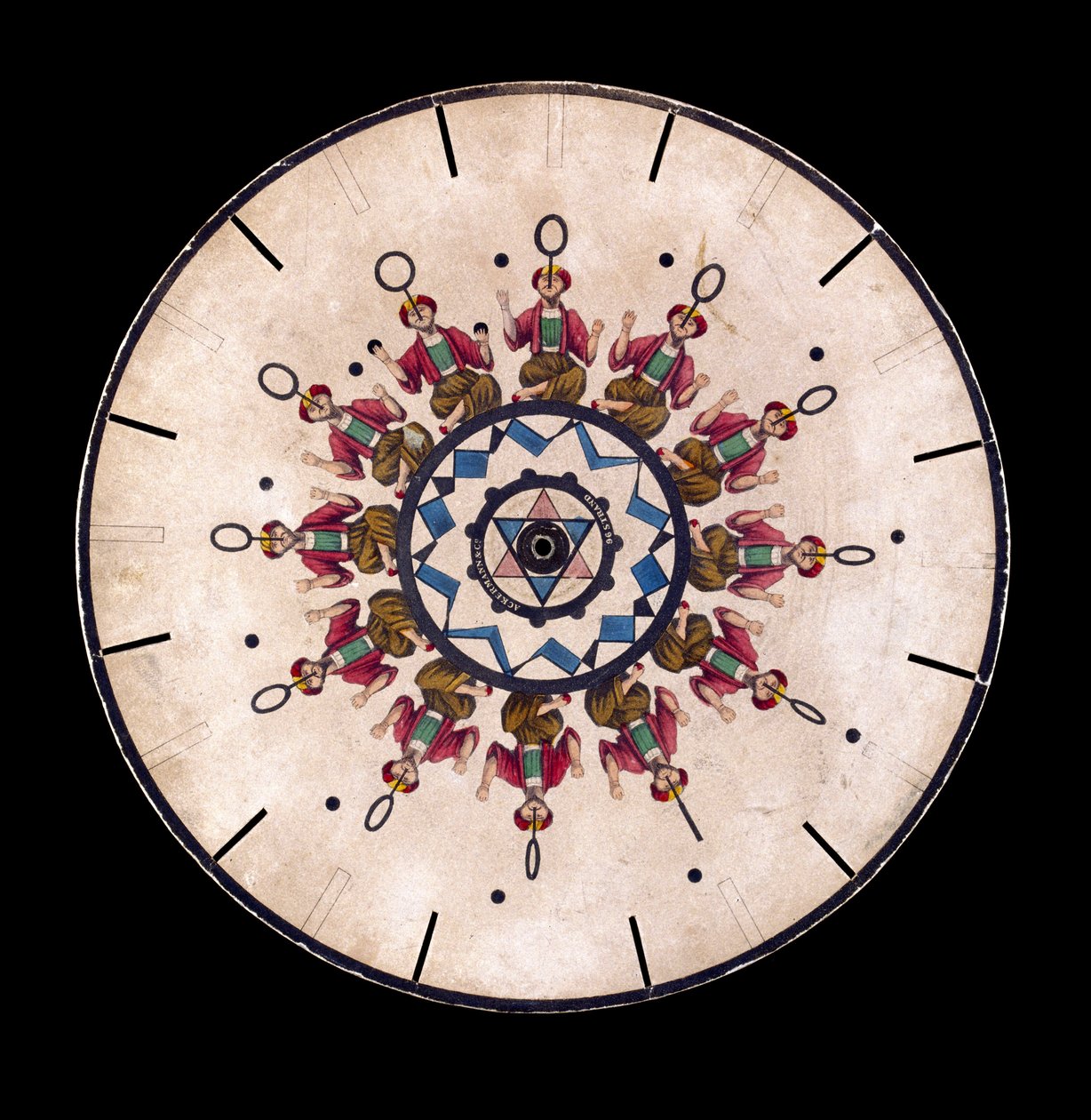 Bir hokkabaz gösteren Phenakistiscope (Phenakistoscope) diski, c 1830 by Unbekannt