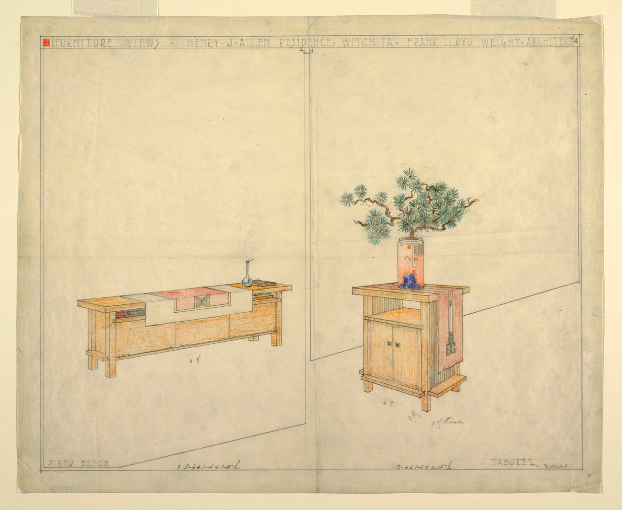 Piyano Tezgahı ve Taboret, Henry J. Allen Residence, Wichita, KA, 1917 by Unbekannt