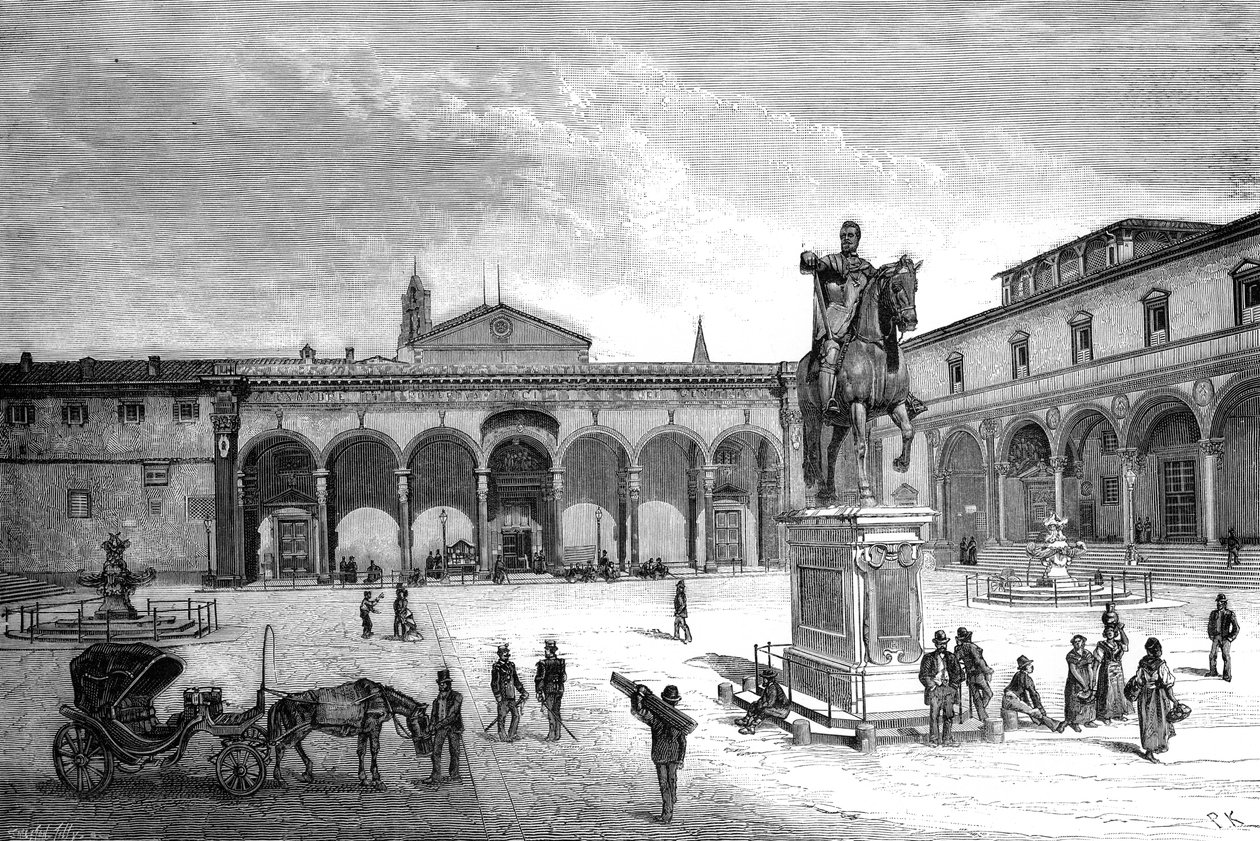 Piazza ve Santissima Annunziata Kilisesi, Floransa, İtalya, 1882 by Unbekannt