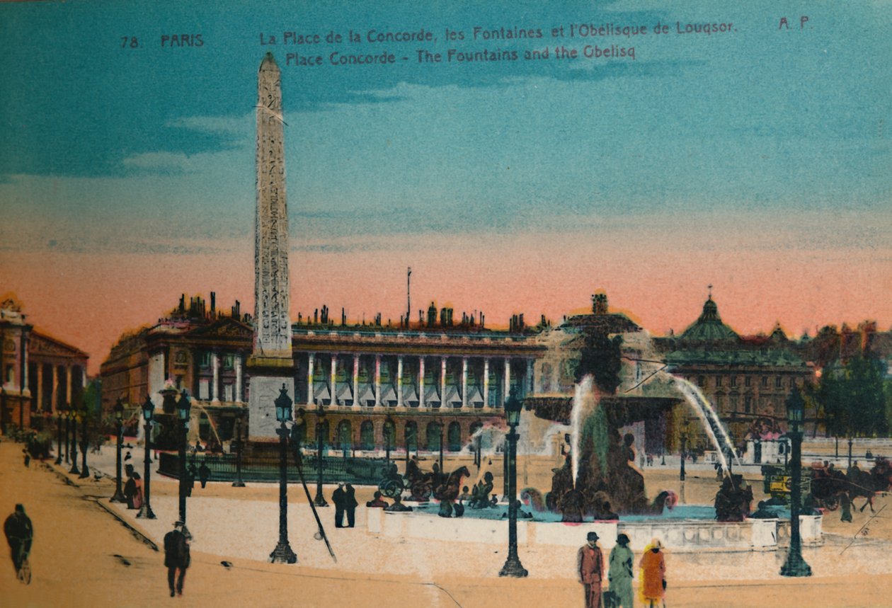 Place de la Concorde - Çeşmeler ve Luksor Dikilitaşı, Paris, c1920 by Unbekannt