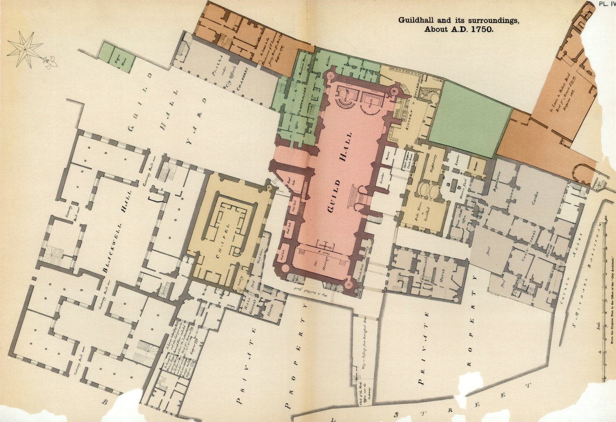 Guildhall Planı ve çevresi, Londra Şehri, c1750 1886 by Unbekannt