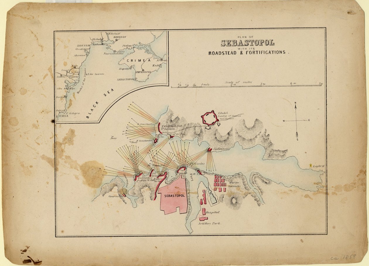 Karayolu ve tahkimatlarıyla Sivastopol Planı, c. 1858 by Unbekannt