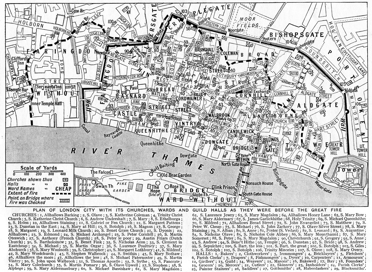 Kiliseleri, mahalleleri ve lonca salonlarını gösteren Londra Şehri Planı, 1926-1927 by Unbekannt