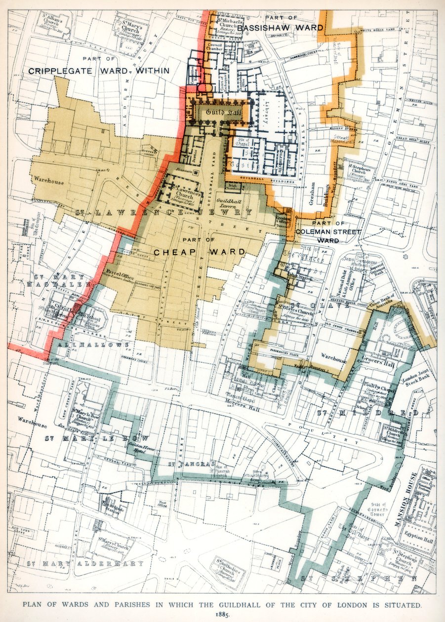 Londra Şehri Lonca Salonunun Bulunduğu Koğuşların ve Mahallelerin Planı, 1886 by Unbekannt