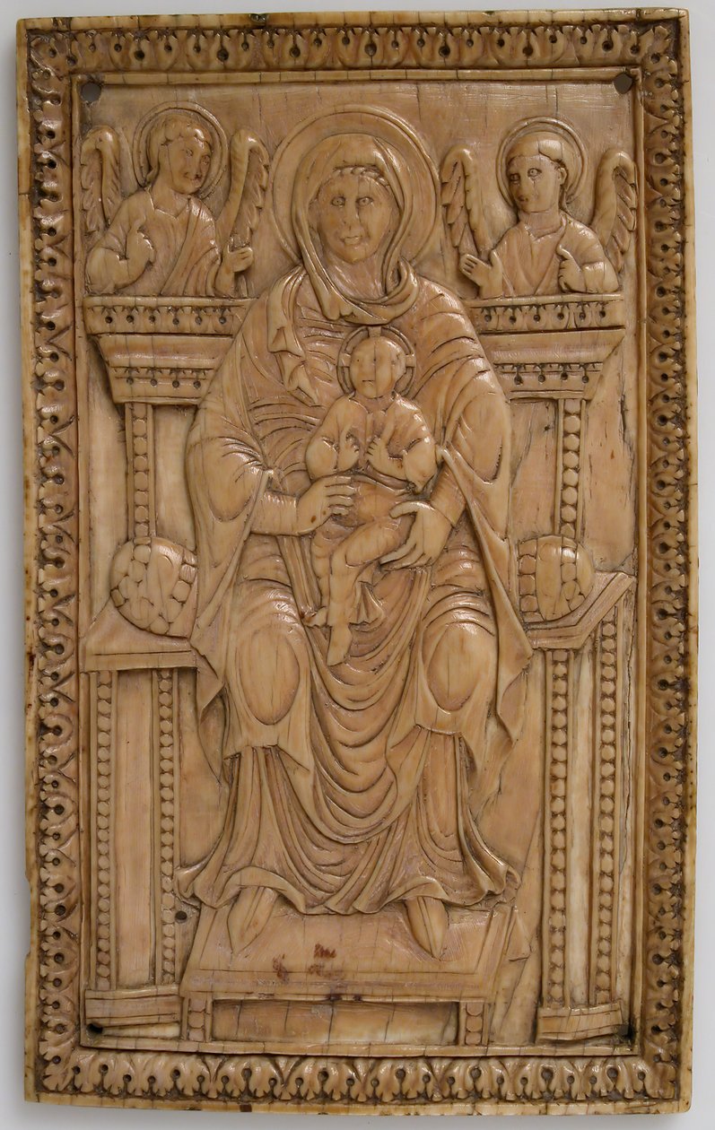 Enthroned Virgin ve Child ile Plaket, Karolenj, 850-875. by Unbekannt