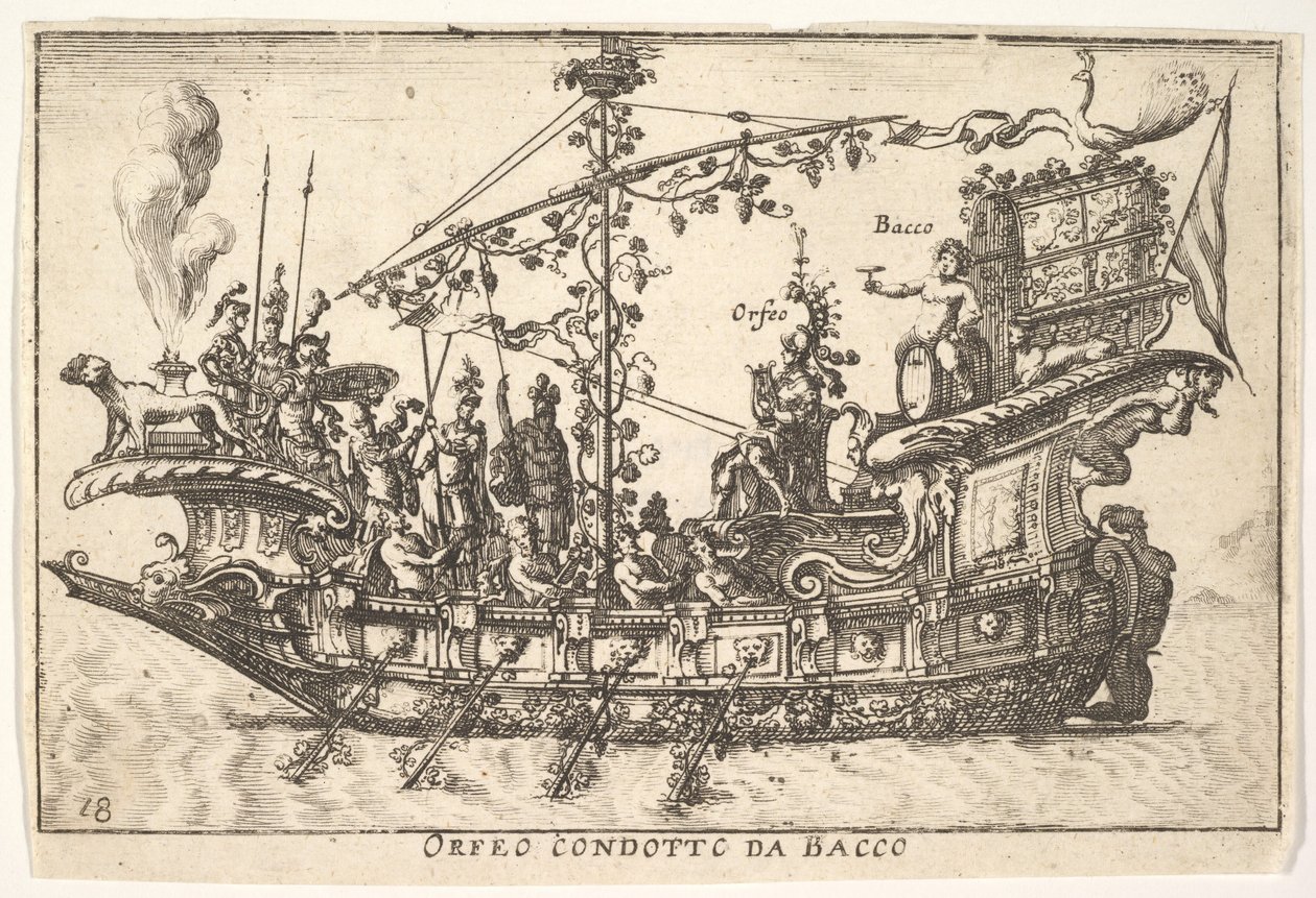 Levha 18: Bacchus Orfeo condotto da Bacco liderliğindeki Orpheus, The Magnifice..., 1664 serisinden. by Unbekannt
