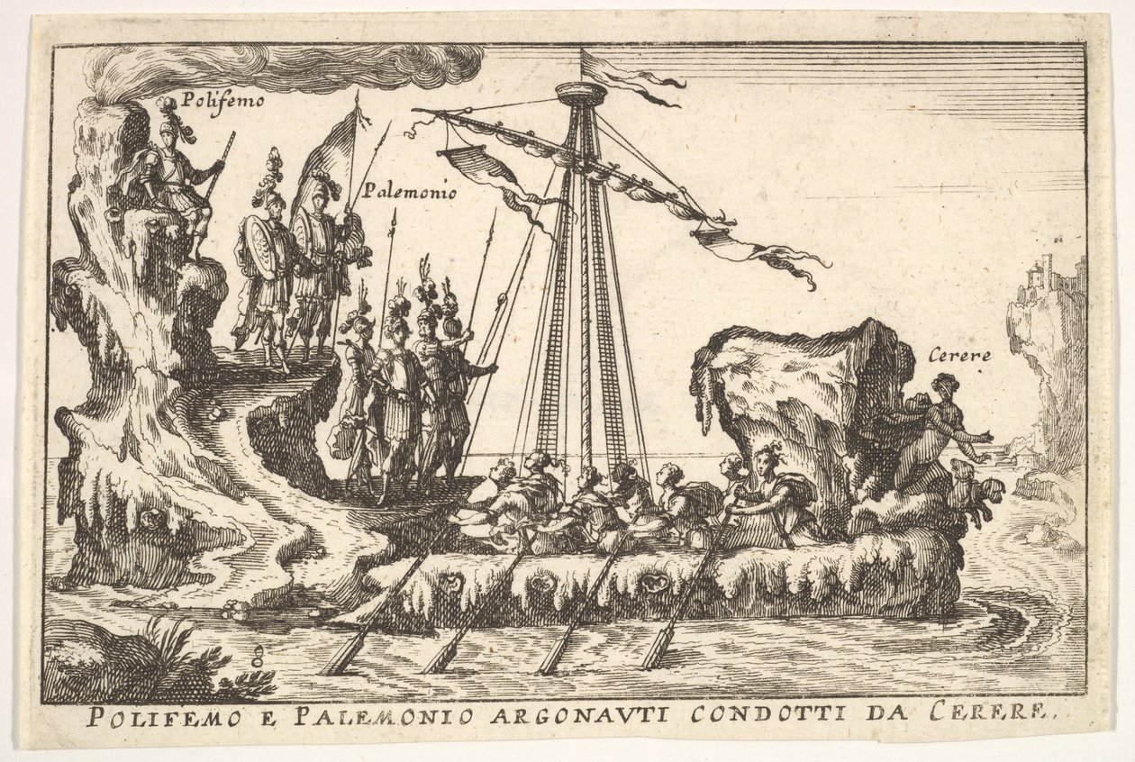 Plaka 8: Ceres Polifemo e Palemonio Argonauti condotti d ..., 1664 tarafından yönetilen Polyphemus ve Palemonius. by Unbekannt