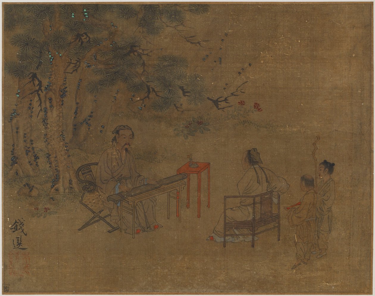 Çam Ağaçları Altında Kanun Çalma, Muhtemelen Ming hanedanı, 1368-1644. by Unbekannt
