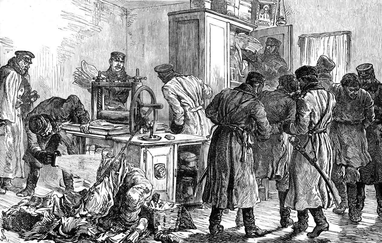 Polis nihilist bir matbaa keşfederken, St Petersburg, Rusya, 1887 by Unbekannt